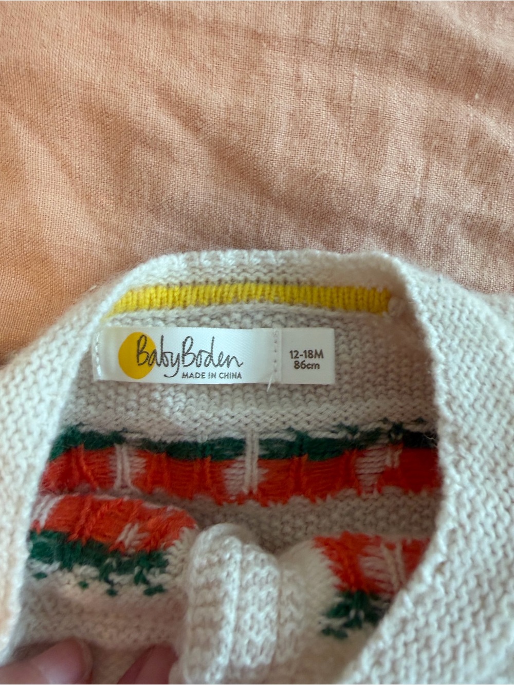 Baby Boden Cream Floral & Fruit Knit Cardigan with Multicolor Motifs (12-18 mo) - Picture 2 of 6